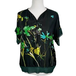 MONOPLAZA Black Silk Blend Floral Blouse Women’s Size Small